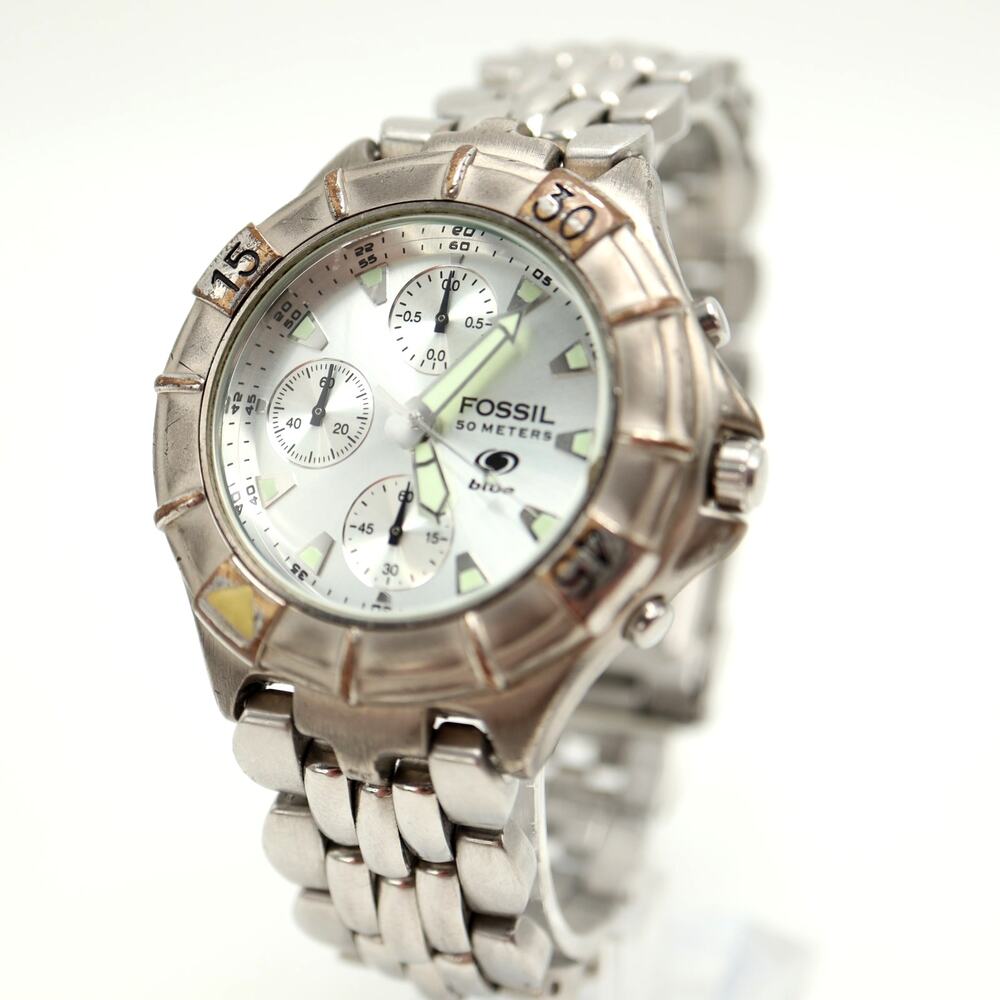 Vintage Fossil Silver Tone 40mm Chronograph Watch Y2K Steel CH2294 Split Second